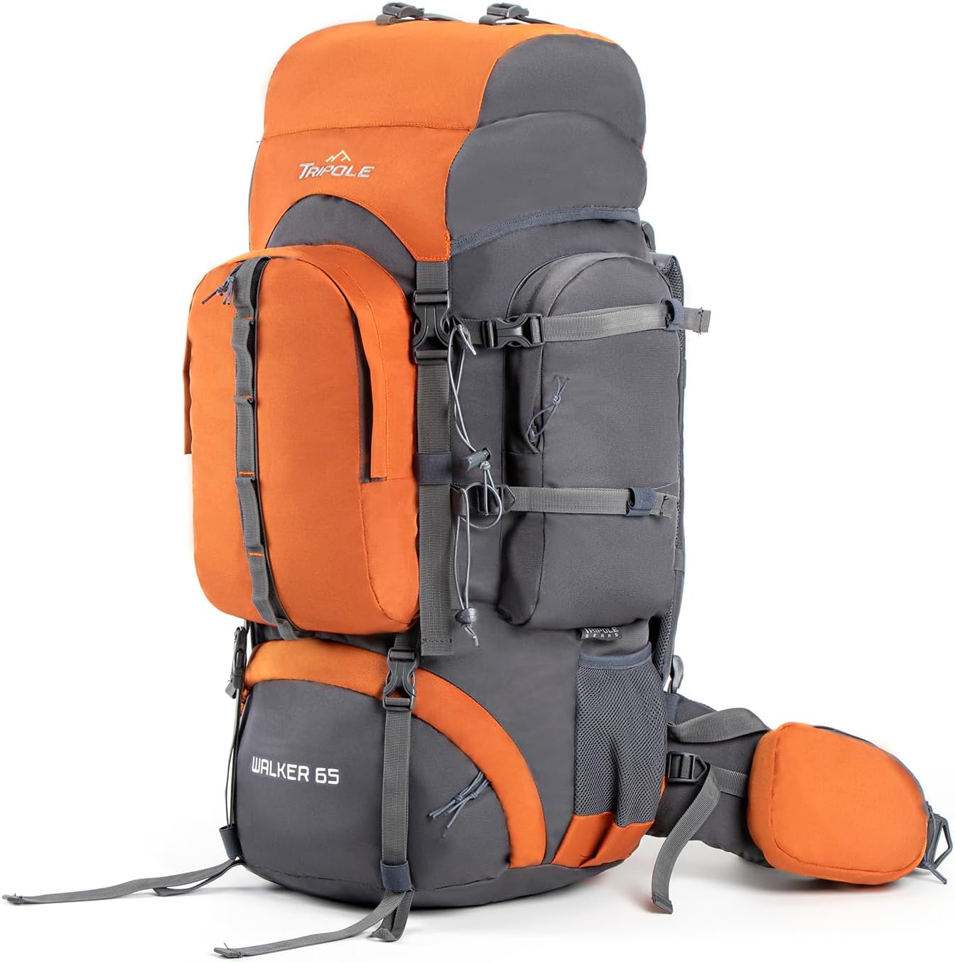Walker Sac à Dos 65L Voyage & Randonnée pour Femmes et Hommes – Sac à Dos Étanche avec Cadre Interne, Housse de Pluie et Compartiment Ordinateur Portable, Orange 65 Litres Orange
