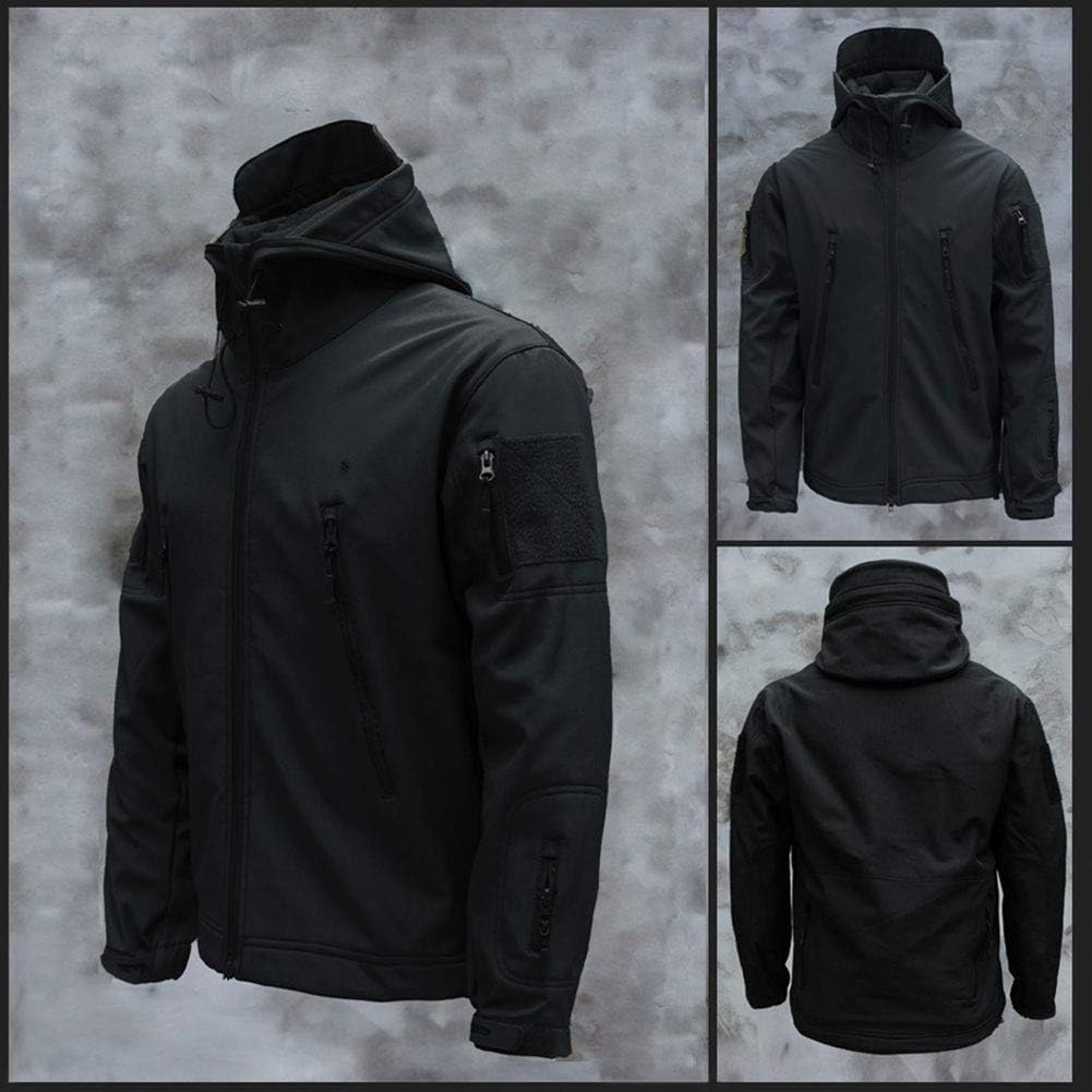 MakingDa Vestes imperméables pour hommes Manteau à capuche décontracté Softshell doublé polaire Vestes de course Tactique Travail militaire Pêche Chasse Escalade M Noir