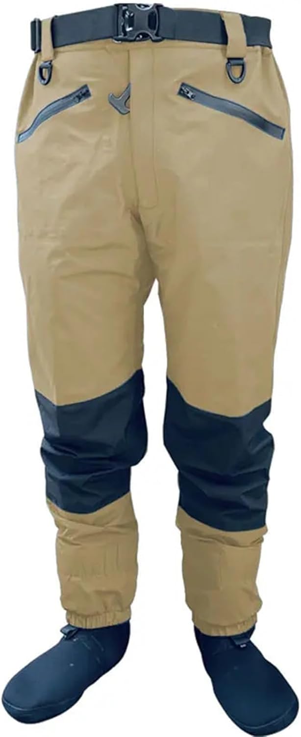 Pantalon De Wading Pantalon de pataugeoire imperméable et respirant à 4 plis, résistant à la taille, for la pêche à la mouche, la chasse, le kayak Pour Le Pataugeage, Le Travail Dans La Boue(Light Gre 3XL Light Green Black