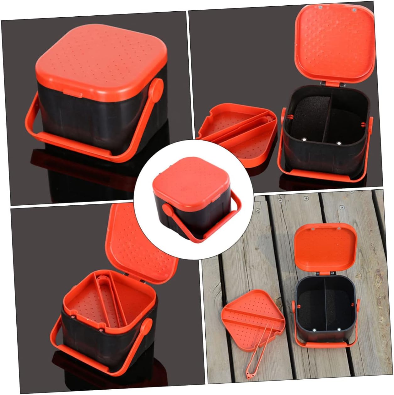 Garneck Boîte de rangement en plastique pour vers - Boîte de rangement en plastique - Para Guardar - Outil de pêche - Boîte de rangement pour vers de terre - Rouge - Boîte à appâts respirante Couleurs Assorties - 10 x 10 cm
