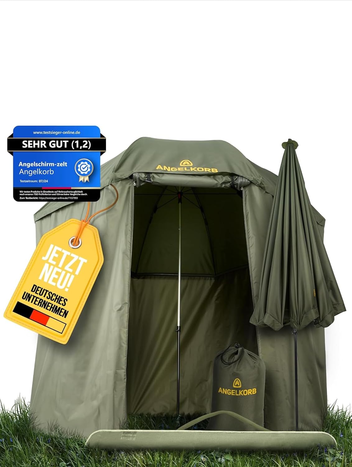 Parasol de pêche avec paroi latérale 2,50 m - Parasol de pêche & tente-parapluie, résistant à l'eau, protection contre les moustiques, inclinaison à 45° - Tente de carpe pour le camping et
