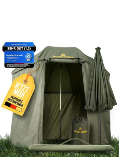 Parasol de pêche avec paroi latérale 2,50 m - Parasol de pêche & tente-parapluie, résistant à l'eau, protection contre les moustiques, inclinaison à 45° - Tente de carpe pour le camping et