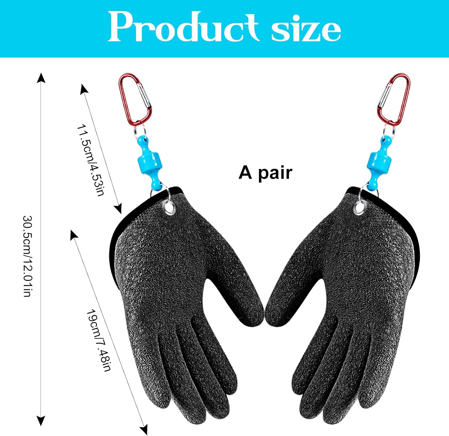 2 Pièces Gant Peche, Gant de Pêche avec Magnétique Boucle pour Une Manipulation Sûre du Brochet, du Silure, des Huîtres, du Crabe, de la Sandre et des Accessoires de Pêche