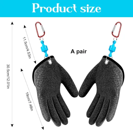 2 Pièces Gant Peche, Gant de Pêche avec Magnétique Boucle pour Une Manipulation Sûre du Brochet, du Silure, des Huîtres, du Crabe, de la Sandre et des Accessoires de Pêche