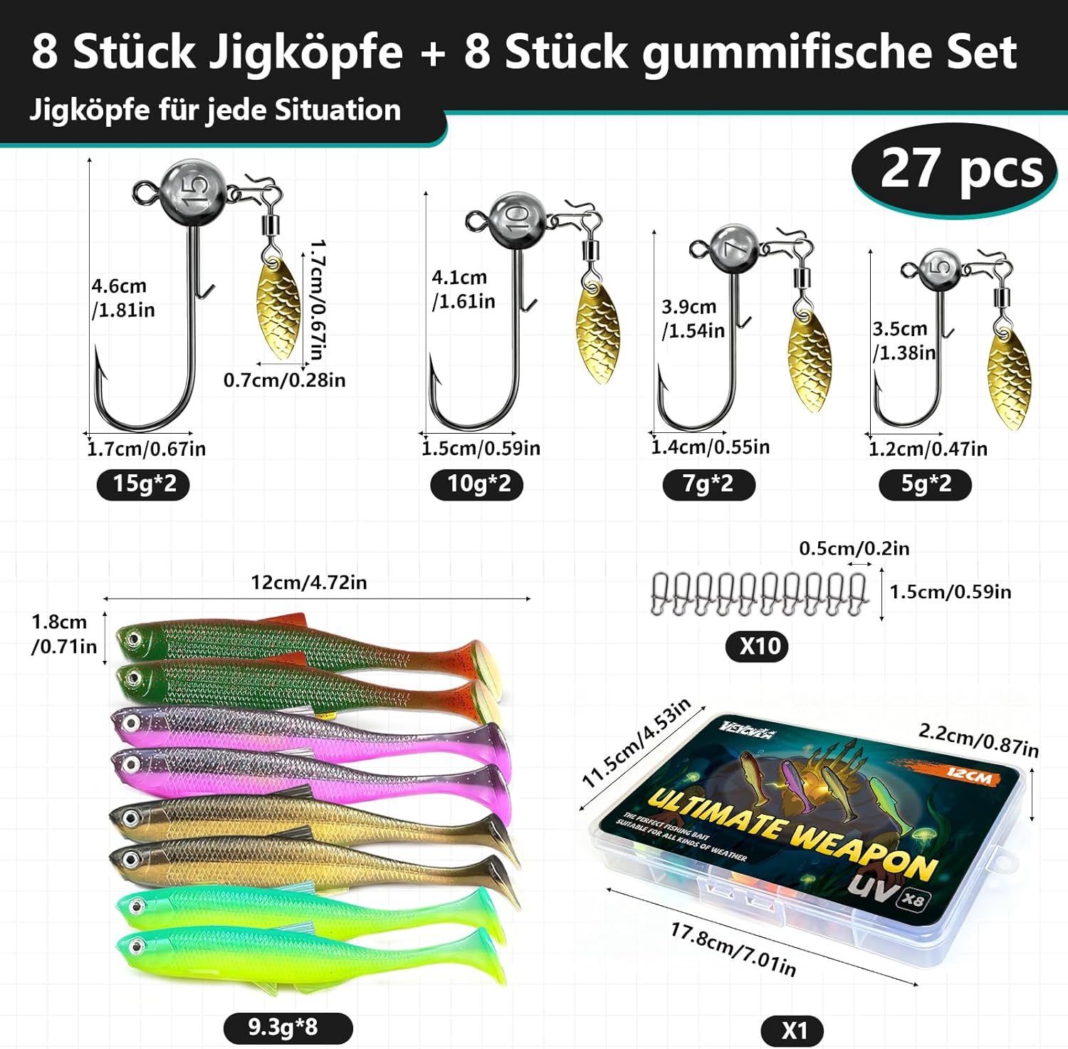 Leurre Souple 12cm, Leurre Artificiel pour Sandre Perche Truite, Têtes Plombées Rondes Kit Pêche Eau Douce Salée