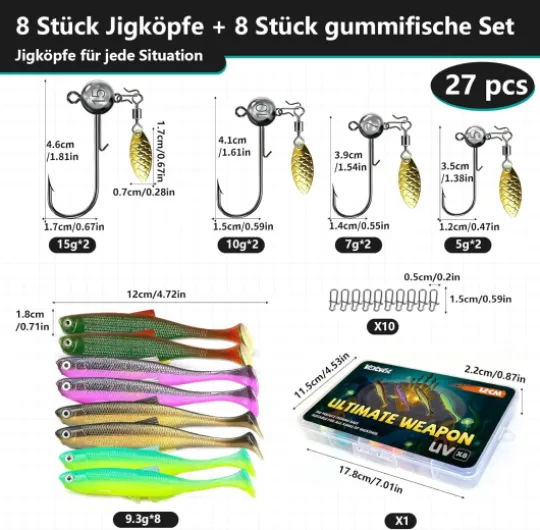Leurre Souple 12cm, Leurre Artificiel pour Sandre Perche Truite, Têtes Plombées Rondes Kit Pêche Eau Douce Salée