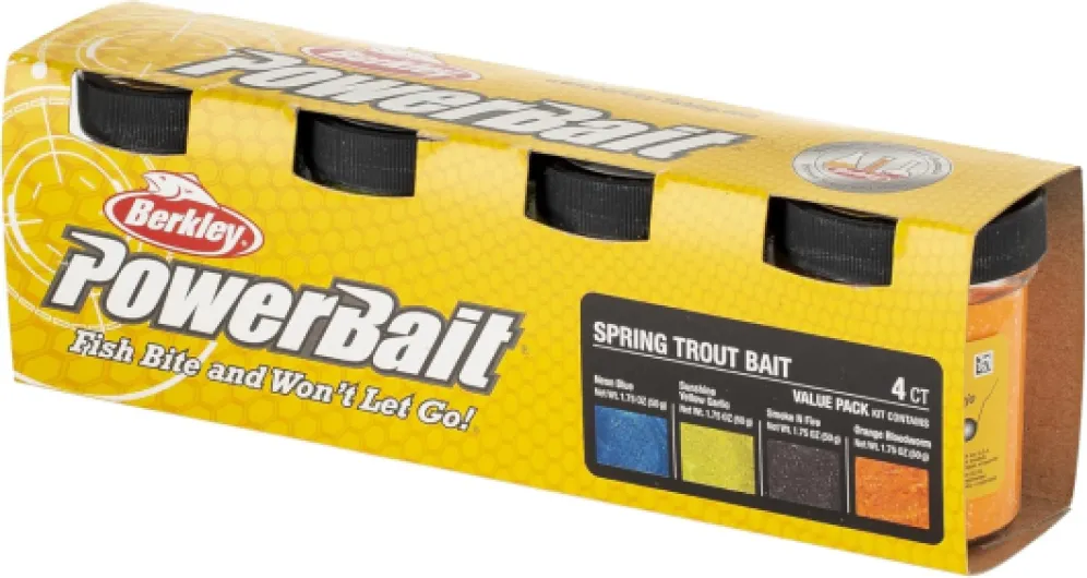 Berkley PowerBait Trout Dough Season Pack, 4 Couleurs et Saveurs pour la pêche à la Truite Tout au Long de l'année, appâts parfumés et moulables pour Les Lacs, rivières et ruisseaux,Spring Pack