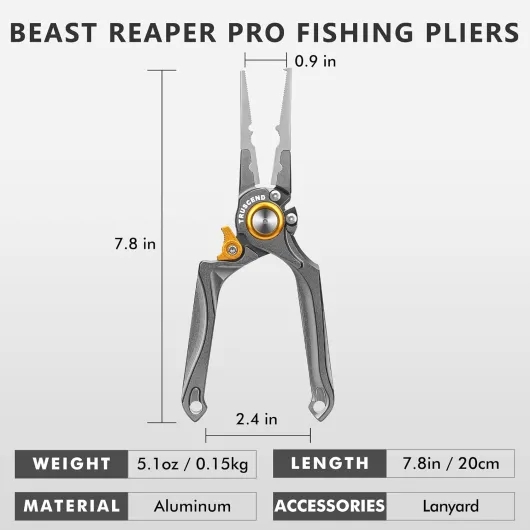 Pinces de Pêche Verrouillables avec Manche Ergonomique Innovant, Outil de Peche Résistant à l'eau salée revêtu de téflon, équipement de pêche Multifonction avec coupeur Mo-V, Cadeau de pêche A- Aluminium Gris