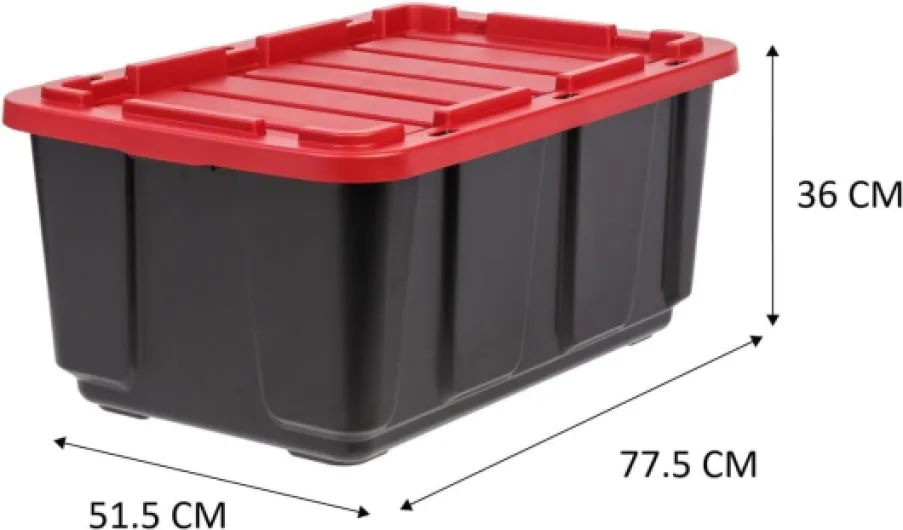 Set de 3, 100 L – Caisse rangement avec couvercle – Coffre de rangement exterieur – robuste, empilable, sans BPA, durable – Noir – UTB‑27 100L