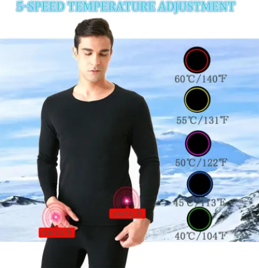 Sous-vêtements Thermiques Chauffant Homme, Électriques Sous Vêtements Thermique Homme, 20 Zones Chauffage Maillot Thermique & Pantalon Thermique pour Hiver Sport Ski Randonnée Chasse Pêche Moto 4XL