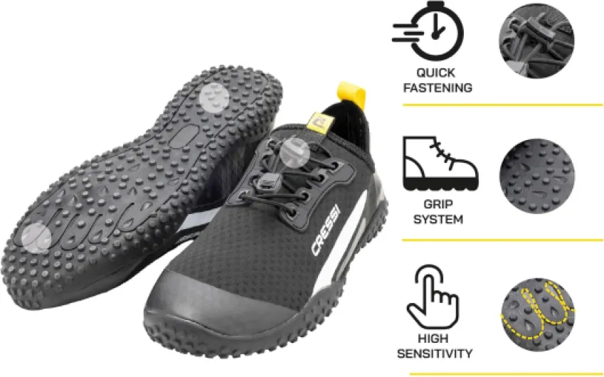 Cressi Sonar Chaussures Aquatiques Unisex avec Tissu Micro-Perforé Respirant, Semelle Antidérapante et Lacets Élastiques pour Plage, Piscine et Sports Nautiques depuis 1946 Jaune 44 EU