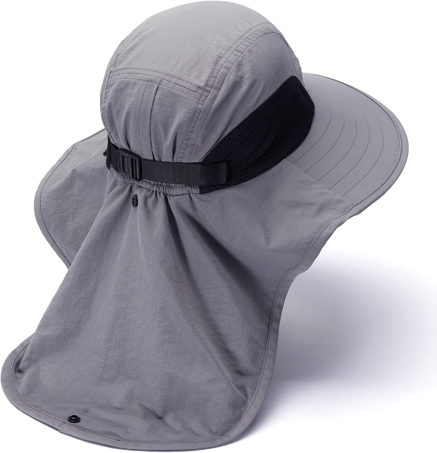 Chapeau de Soleil Unisexe Femmes Chapeau de Soleil UPF 50+ Large Bord avec Grande Protection de la Nuque - Queue de Cheval - pour Homme et Femme Taille unique gris clair
