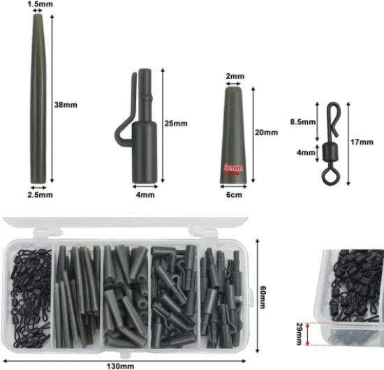 40 pièces Accessoires de pêche à la Carpe avec boîte matériel de pêche à la Carpe Manchons Anti-enchevêtrement Queue Tubes en Caoutchouc pour Plates-Formes de bouillettes de Carpe