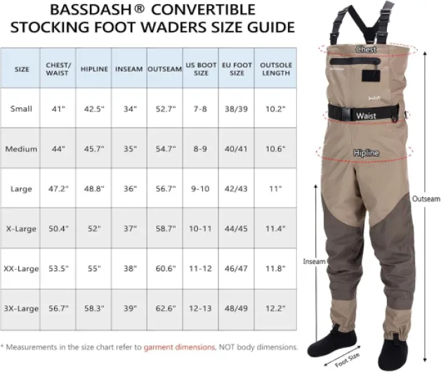 Waders Respirants Convertibles Poitrine/Taille pour Pêche et Chasse à Pieds Chaussettes pour Hommes XXL