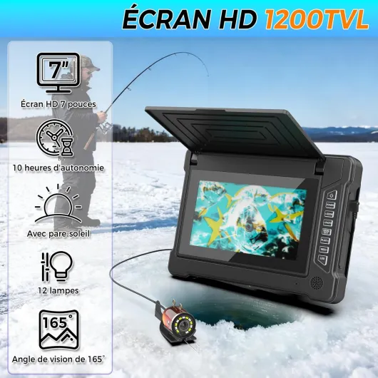 Sonde de pêche Caméra sous-Marine de pêche avec écran HD 7", Vision Nocturne Infrarouge Grand Angle, IP68 étanche, pour pêche en mer, lac, rivière et Glace 15M
