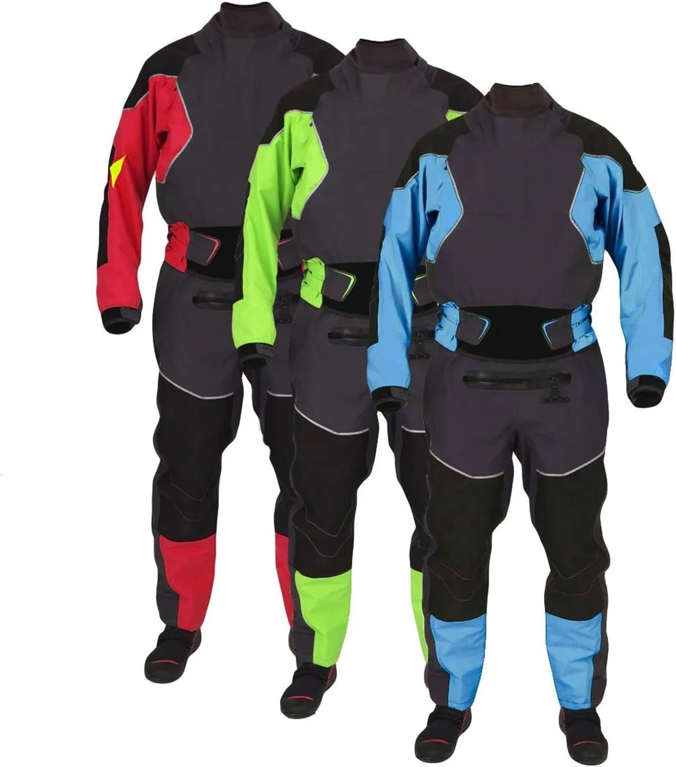Combinaison étanche de kayak 4 couches for hommes Joints en latex au cou et aux poignets Surjupe à double réglage Velcro néoprène verrouillable Pour La Pagayage, La Pêche Rouge XXL