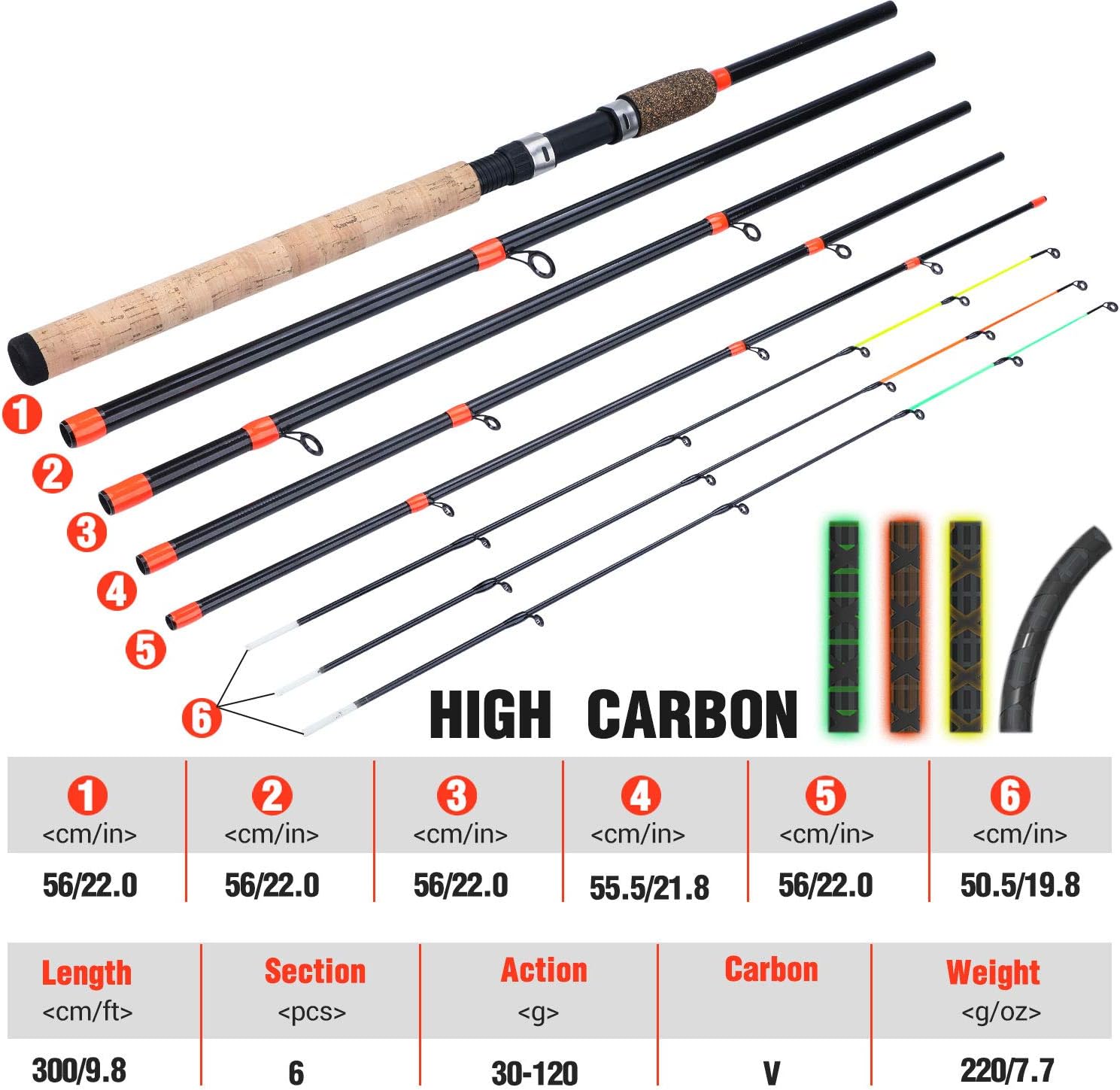 Sougayilang Canne d'alimentation avec 3 Pointes Canne à pêche Portable Spinning Casting Travel Rod Assortiment Complet Action Carp Rod Grossier