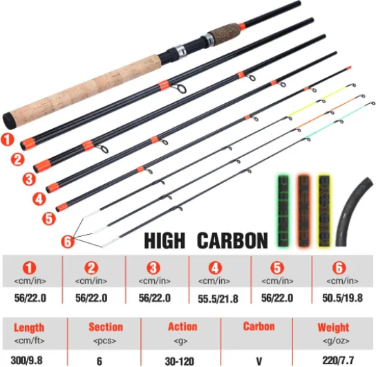 Sougayilang Canne d'alimentation avec 3 Pointes Canne à pêche Portable Spinning Casting Travel Rod Assortiment Complet Action Carp Rod Grossier