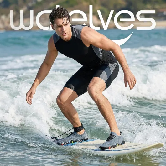 WateLves Chaussures De Bain Et d'eau pour Femmes Et Hommes,Sèches Vite,Faciles À Enfiler.pour Plongée,Surf,Sports Nautiques,Randonnée,Yoga,Quotidien.Tailles 36-48 EU Gris Bleu 42 EU