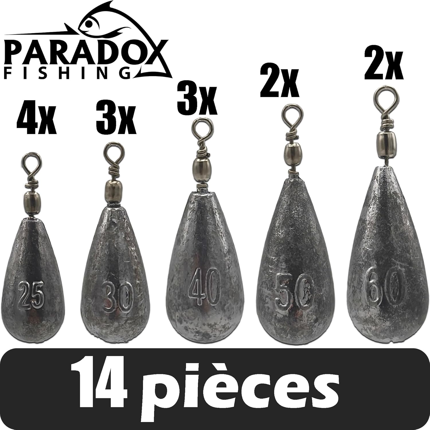 Lot Plomb Peche 5g à150g I 10g 15g 20g 25g 30g 40g 50g 60g 80g 100g 120g 150g I sinkers Carpe Plomb 25g-60g 14 pièce