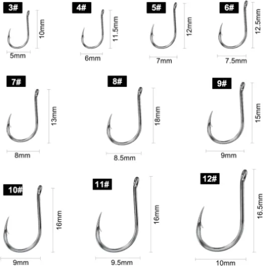 Jinlaili Hameçon de Pêche, 100 PCS Hameçons Barbelés en 10 Tailles, Crochets de Pêche, Hameçon à Carpe en Acier Carbone avec Boîte Plastique, 3# - 12#